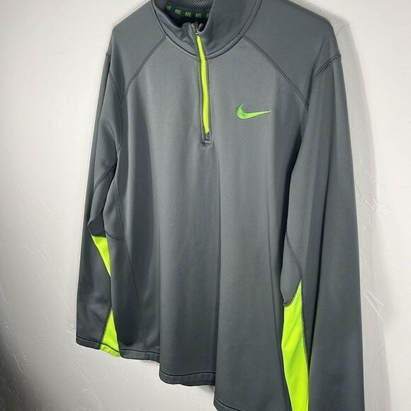 🔥 Nike Therma-Fit Men's Gray/Neon 1/4 Zip Pull Over Fleece Sweatshirt Sz L -EUC - Picture 3 of 8